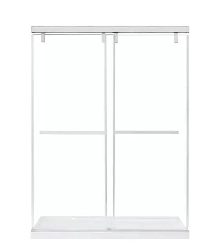 Toledo Satin nickel 60-in W x 78.74-in H Frameless Clear Glass Bypass Sliding Soft Close Shower door