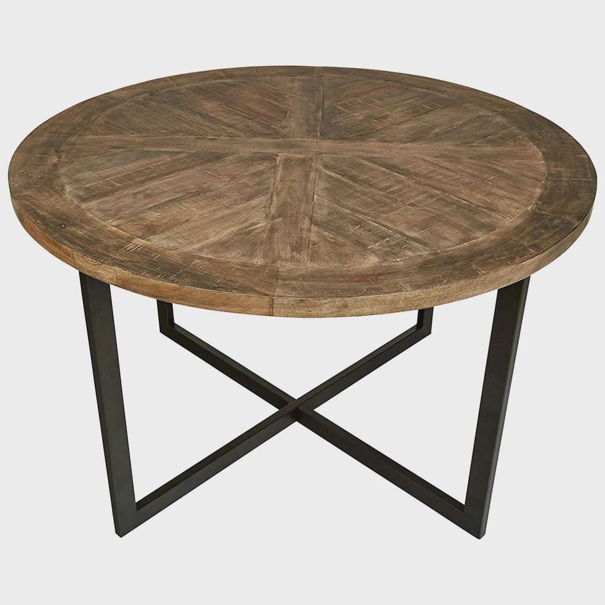 Round Solid Wood Top Metal Base Dining Table