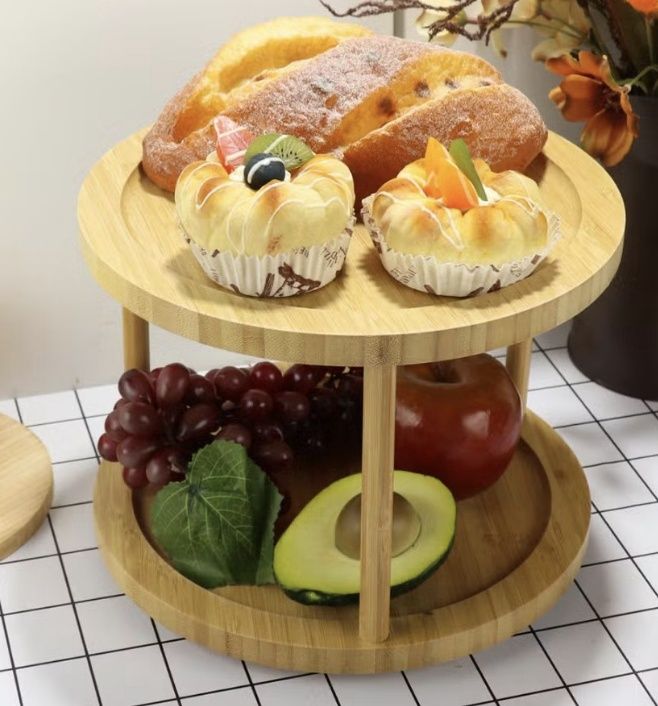 Brand: TB Home TB Home Two-Tier Bamboo Wood Lazy Susan Organizer Kitchen Turntable for Cabinet, Table or Pantry Organization, 10" Diameter &amp; 7-14" High