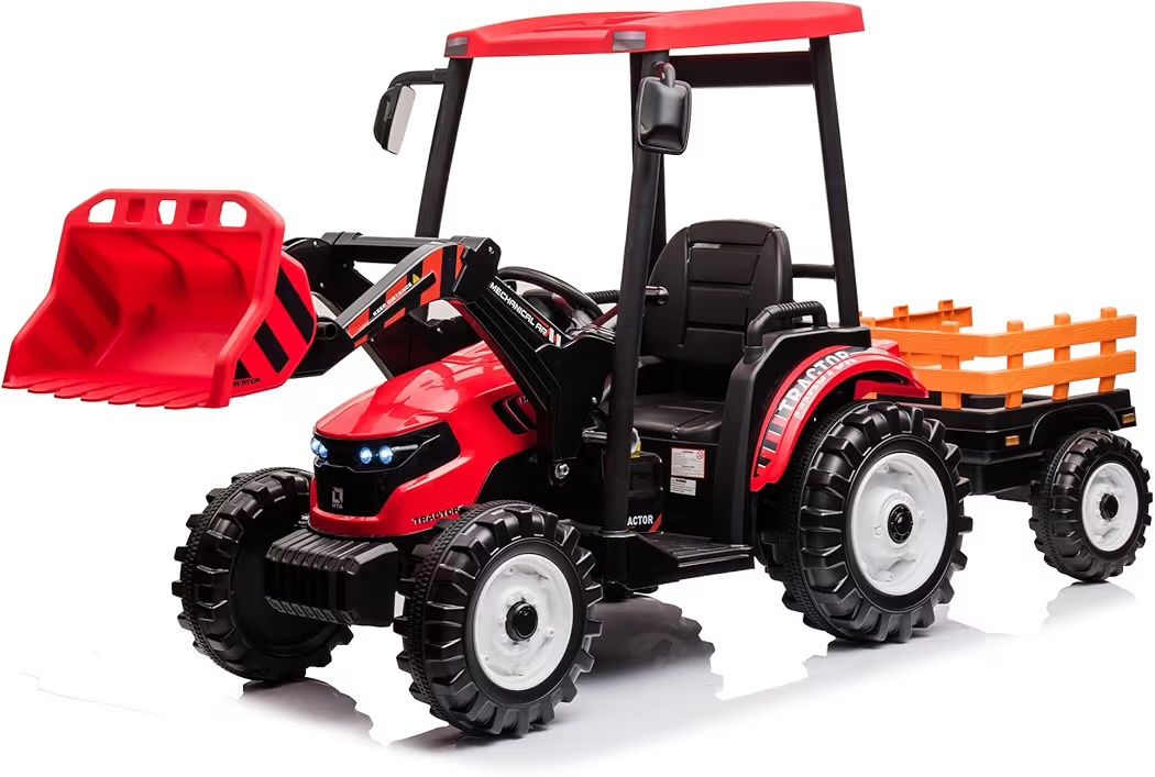 24V Kids Ride on Tractor with Trailer &amp; Front Loader, Toddler Battery Powered 3-Gear-Shift Dual Motors Electric Tractor Truck Construction Vehicles Toys, Condition: Used-like new