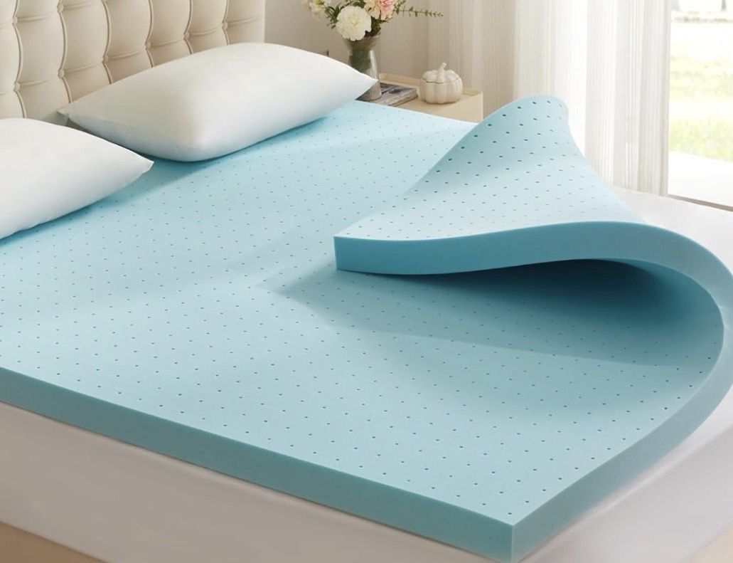 2 Inch Memory Foam Mattress Topper Twin, Mattress Pad Gel Infused Foam Bed Topper, Ventilated Soft Blue,Twin Size
