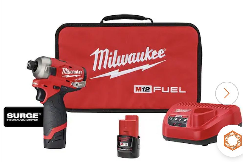 2551-22 Milwaukee M12 FUEL SURGE 12V Lithium-Ion Brushless Cordless 1/4 in. Hex Impact Driver Compact Kit w/Two 2.0Ah Batteries, Bag