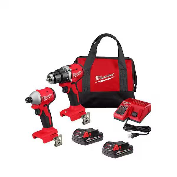 3692-22CT M18 18V Lithium-Ion Brushless Cordless Compact Drill/Impact Combo Kit (2-Tool) w/(2) 2.0 Ah Batteries, Charger &amp; Bag