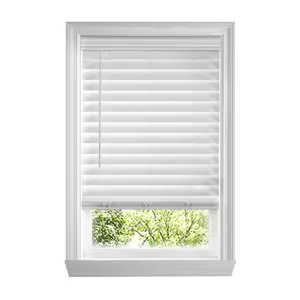 White Cordless Premium Faux Wood blinds with 2.5 in. Slats - 36.5 in. W x 64 in. L (Actual Size 36 in. W x 64 in. L)