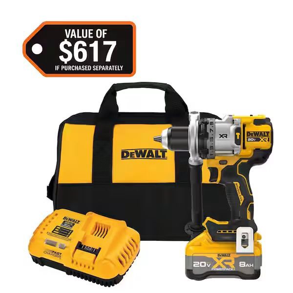 DCD1007WW1 20V XR Lithium-Ion Cordless Hammer Drill Kit with 8.0 Ah Battery, Charger and Kit Bag