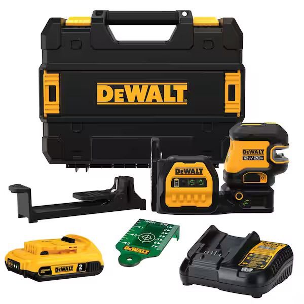 DCLE34220G 20V Max Lithium-Ion Cordless Green Cross-Line Laser Level Kit, (1) 2.0Ah Battery, Charger, and TSTAK Case