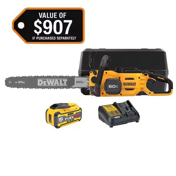 DCCS677Z1 FLEXVOLT 60V MAX 20 in. Brushless Cordless Chainsaw and Case Kit with (1) 5.0 Ah Battery and Charger
