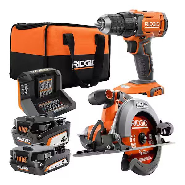 R907 18V Cordless 1/2 in. Drill/Driver and 6-1/2 in. Circular Saw Combo Kit with 2.0 Ah and 4.0 Ah Battery, Charger, and Bag