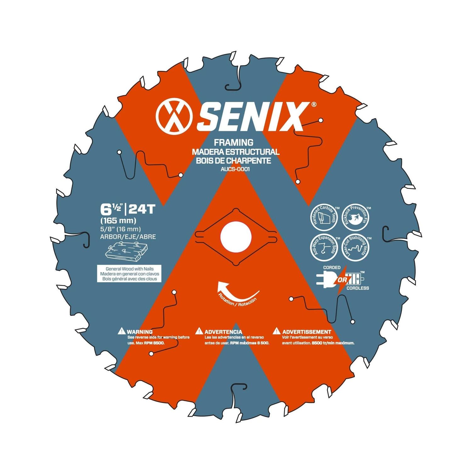 AUCS-0004 6-1/2" Circular Saw Framing Blade 24-Tooth Wood Cutting Blade