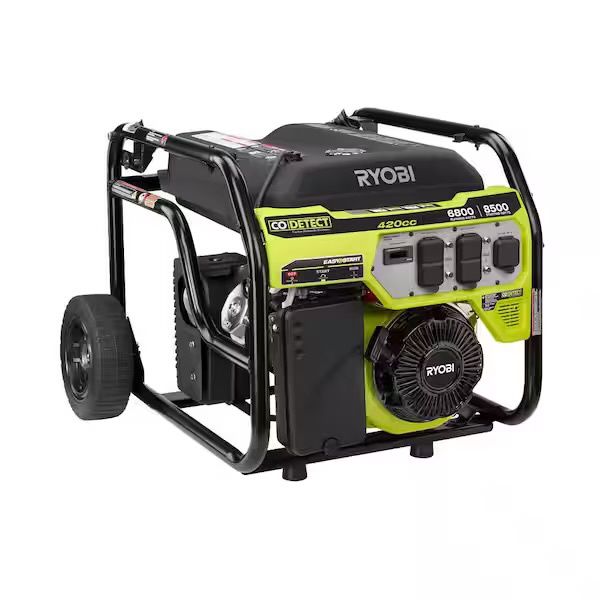 RY906522 6800-Watt Recoil Start UL Gasoline Powered Portable Generator with CO Detect Shutdown Sensor