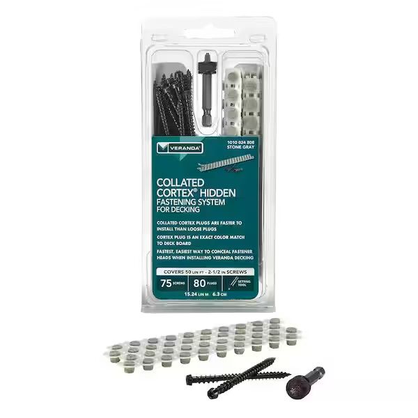 Collated Cortex Hidden Fastening System for Veranda Decking - 2-1/2 in. Cortex screws and plugs in Stone Gray (50 LF)