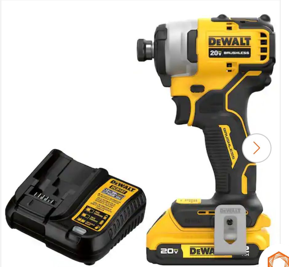 DCF809D1 DEWALT Atomic 20V Max Lithium-Ion Brushless Cordless Compact 1/4 in. Impact Driver Kit with 2.0Ah Battery and Charger, Condition: new