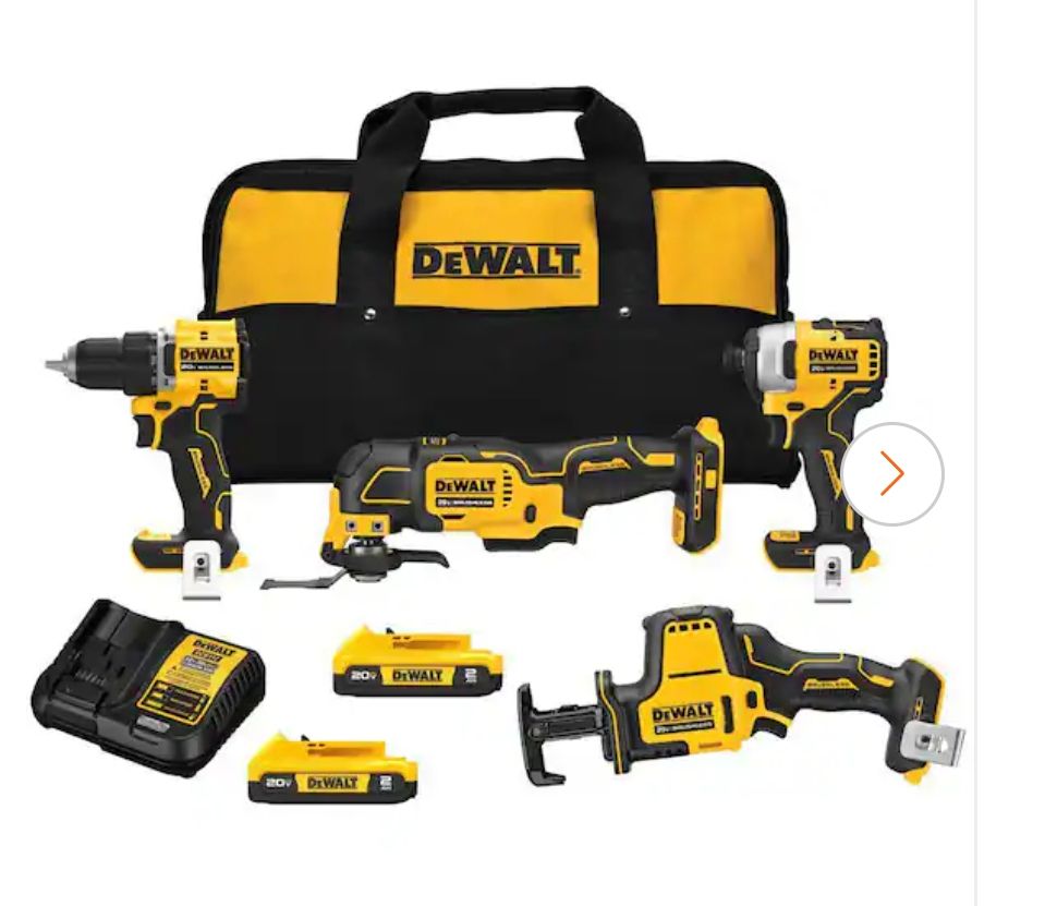 DCK486D2 DEWALT ATOMIC 20-Volt Lithium-Ion Cordless Brushless Combo Kit (4-Tool) with (2) 2.0Ah Batteries, Charger and Bag