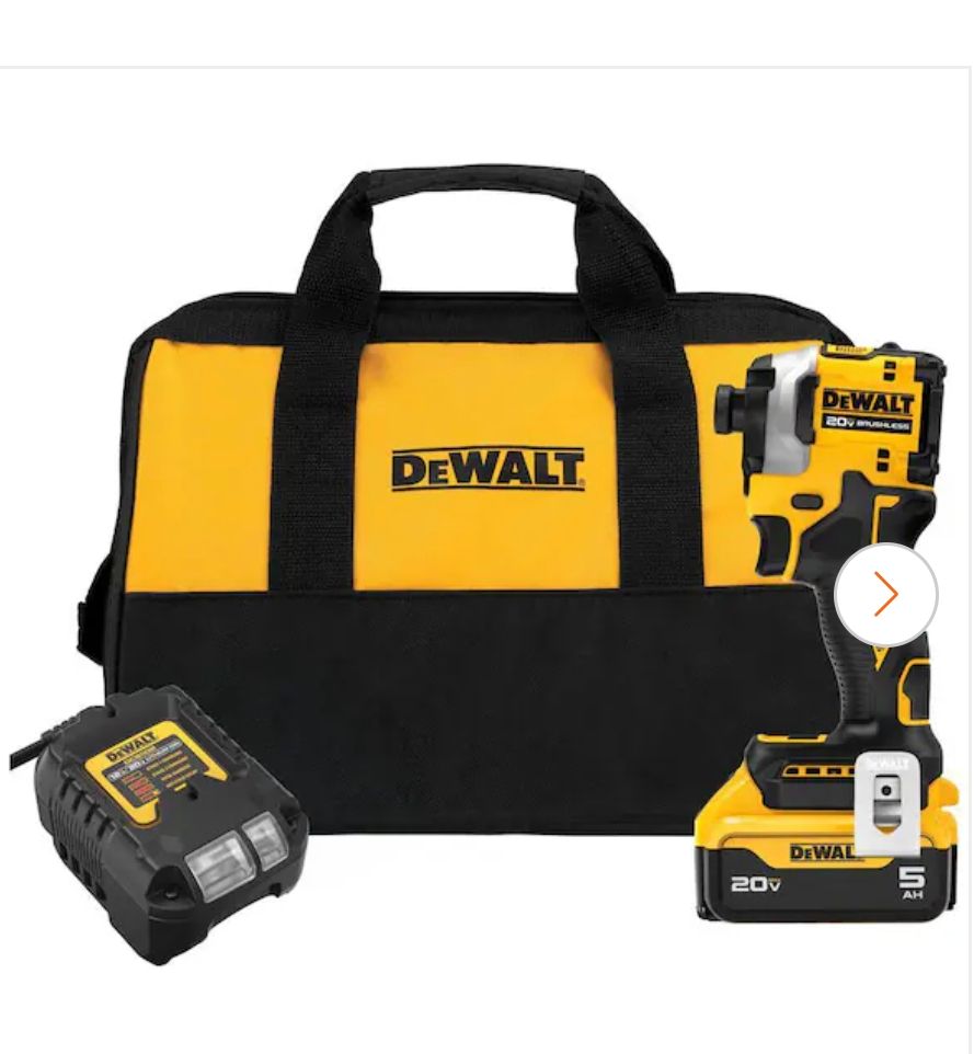 DCF850P1 ATOMIC 20V MAX Lithium-Ion Cordless 1/4 in. Brushless Impact Driver Kit, 5 Ah Battery, Charger, and Bag