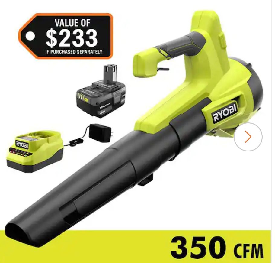 PCLLB01K ONE+ 18V 100 MPH 350 CFM Cordless Battery Variable Speed Jet Fan Leaf Blower with 4.0 Ah Battery and Charger