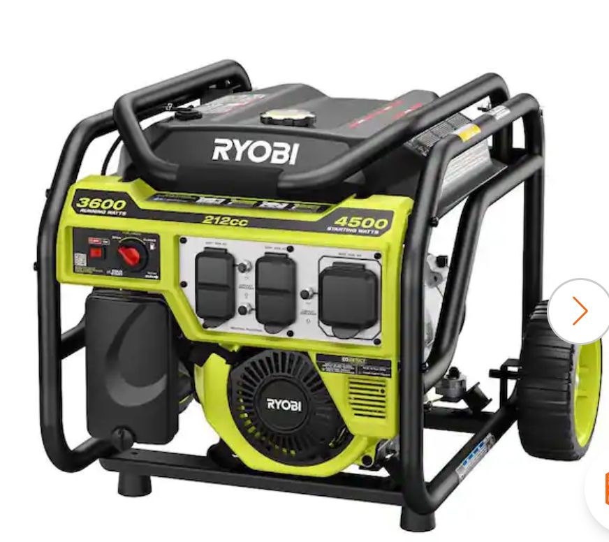 RY904500 4500/3600-Watt Recoil Start Gas Powered Portable Generator With CO Detect Shutdown For RV's, Jobsites, and Storms