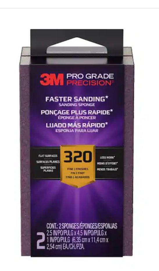 FSB320-PGP-2T 3M Pro Grade Precision 2.5 in. x 4.5 in. x 1 in. 320 Grit Faster Sanding Sanding Block Sponge (2-Pack)