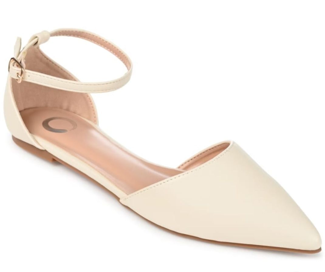 Journee Collection Women's Reba Buckle Pointed Toe Ballet Flats Bone 7WD