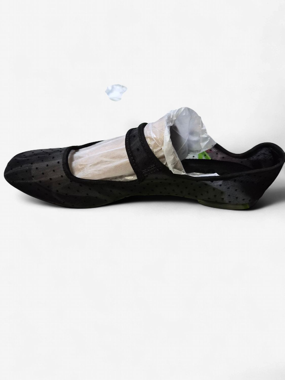 Sam Edelman Michaela Mesh Mary Jane Flat in a black polka-dot mesh colorway (Size 12 M).
