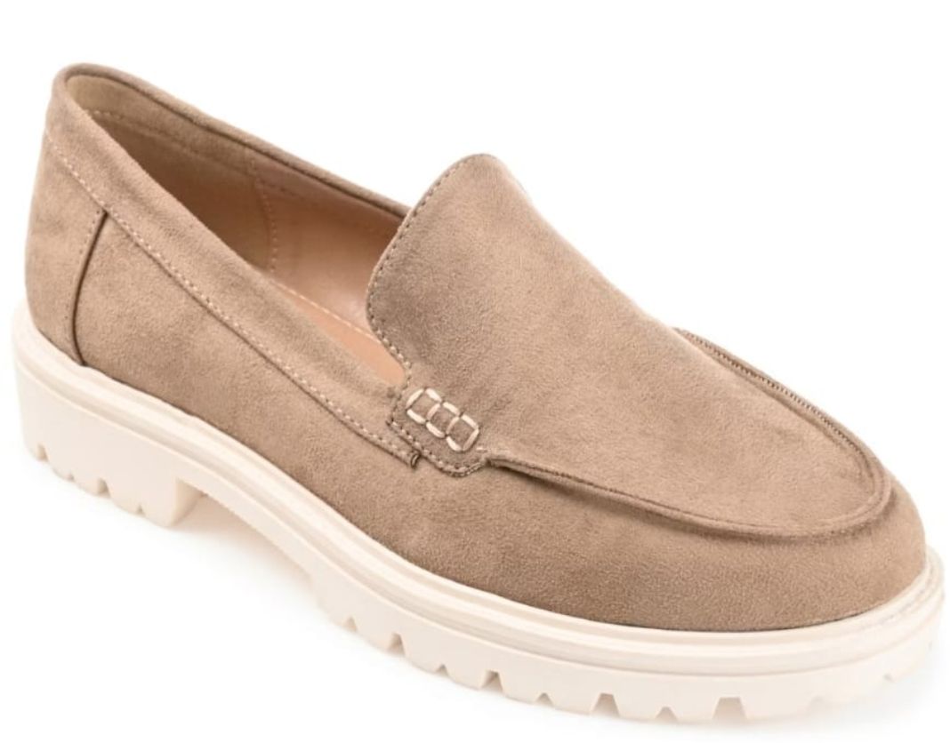 Journee Collection Women's Erika Medium and Wide Width Loafer Almond Toe Slip On Flats Taupe 8.5