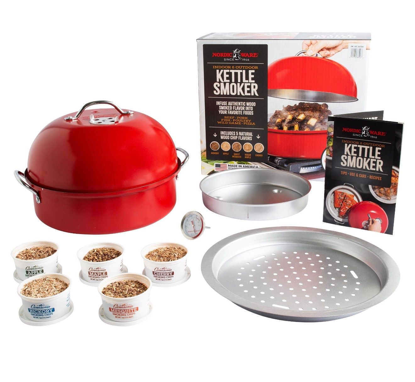 Nordic Ware Deluxe Kettle Smoker with 5 Woodchip Varieties