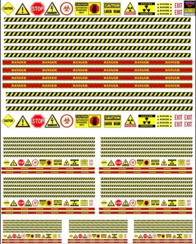 Generic warning labels and sign decals