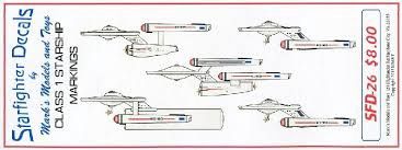 Star Trek Class 1 Starships decals for 5 ships