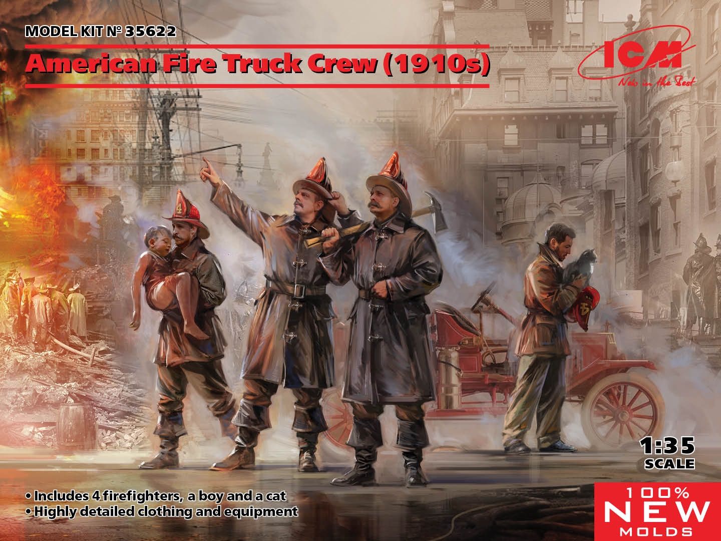 American Fire Truck Crew (1910s) (100% new molds) 1/35 #35622 by ICM