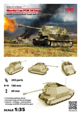Marder I on FCM 36 Base WWII German Anti-tank Self-propelled Gun 1/35 #35339 by ICM