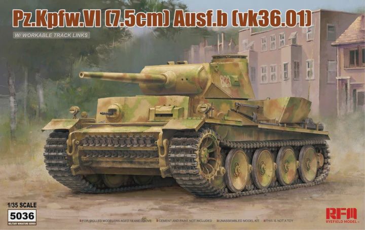 Pz.Kpfw. VI (7.5cm) Ausf.B (vk36.01) w/workable track links 1/35 #5036 by Ryefield Model