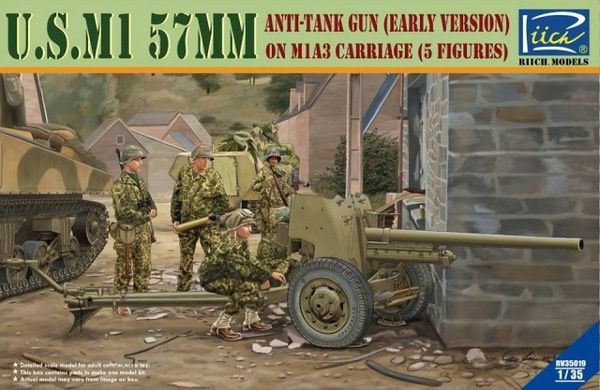U.S. M1 57MM Anti-Tank Gun (Early Version) on M1A3 Carriage (5 Figures) 1/35 #RB35019 by Riich Models