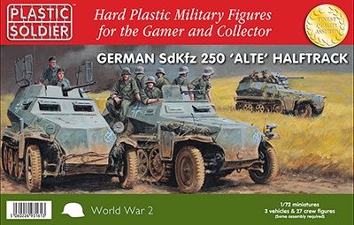 WW II German SdKfz 250 "Alte" Halftrack 3 vehicles &amp; 27 crew figures 1/72 by Plastic Soldier