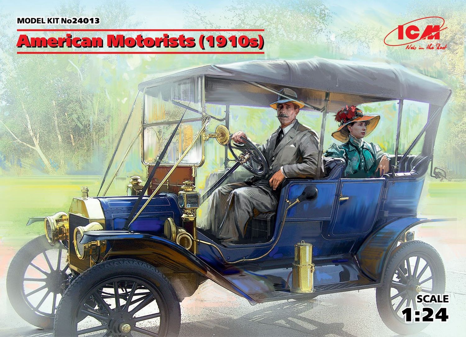 American Motorists (1910s) (1 male, 1 female figures) (100% new molds) 1/24 Model Car Kit #24013 by ICM