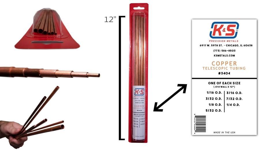 K&amp;S Copper Telescopic Tubing Selection 12" (7 pcs 1/16 thru 1/4 OD) KSE3404