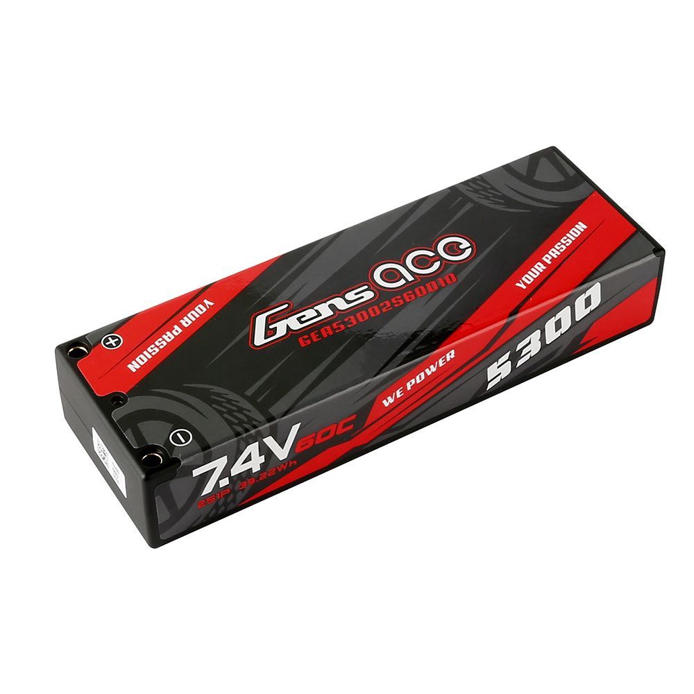 Gens Ace 2s LiPo Battery 60C w/4mm Bullets &amp; T-Style Adapter (7.4V/5300mAh) GEA53002S60D10