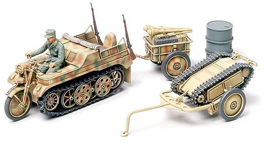 Kettenkraftrad w/Infantry cart &amp; Goliath demolition vehicle 1/48 by Tamiya