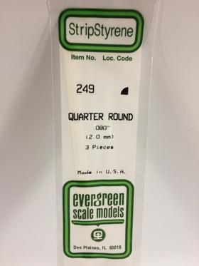 Evergreen #249 Styrene Shapes: Quarter Round 3 pack 0.080" (2.0mm) x 14" (35cm)