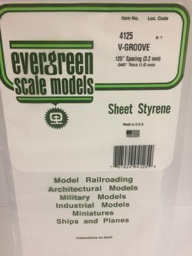 Evergreen #4125 Styrene Siding: 0.040" V-Groove 0.125" (3.2mm) Spacing 6" x 12"