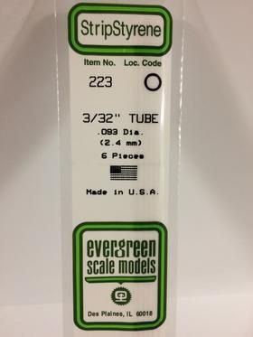 Evergreen #223 Styrene Tubes: Round 3/32" 6 pack 0.093" (2.4mm) OD x 14" (35cm)