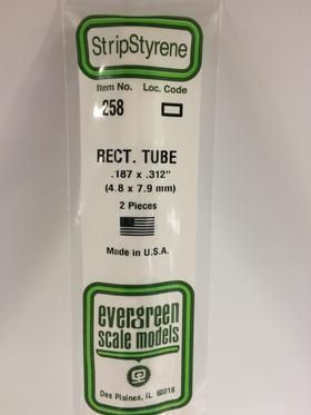 Evergreen #258 Styrene Tubes: Rectangular 2 pack 0.188" (4.8mm) x 0.312" (7.9mm) x 14" (35cm)