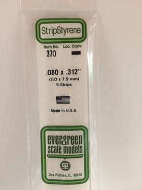 Evergreen #370 Styrene Strips: Dimensional 9 pack 0.080" (2.0mm) x 0.312" (7.9mm) x 24" (60cm)