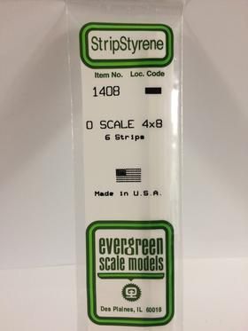 Evergreen #1408 Styrene Strips: O Scale 4x8 6 pack 0.080" (2.0mm) x 0.166" (4.2mm) x 14" (35cm)