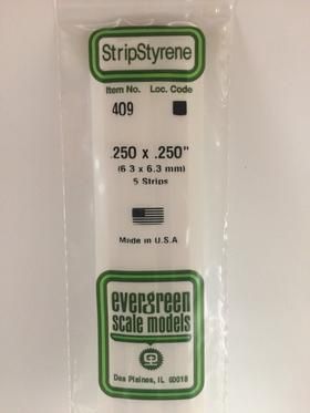 Evergreen #409 Styrene Strips: Dimensional 5 pack 0.250" (6.3mm) x 0.250" (6.3mm) x 24" (60cm)
