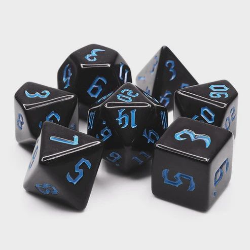 Chon Drite 7pc Dice Set, Colour: Blue Ink