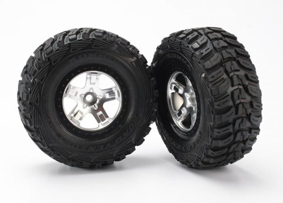Traxxas Tires &amp; wheels, assembled, glued (SCT Split satin chrome, black beadlock style wheels, Kumho Tires, Foam inserts) (2) 2WD Front TRA5882