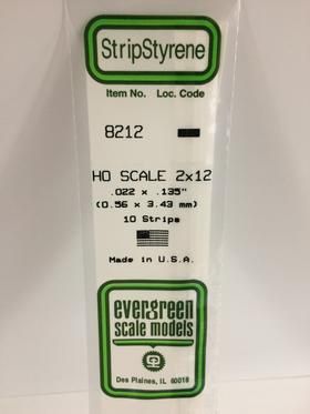 Evergreen #8212 Styrene Strips: HO 2x12 10 pack 0.022" (0.56mm) x 0.135" (3.43mm) x 14" (35cm)