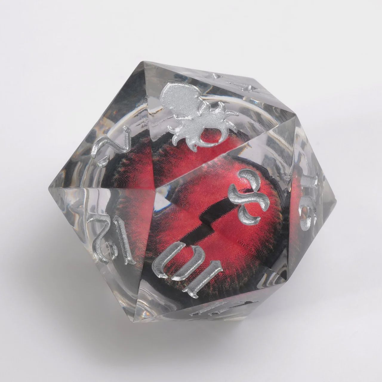 Kraken Dragon Eye: Single D20 w/ Silver Ink, Colour: Red Iris
