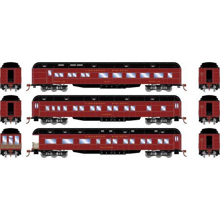 Athearn ATH88231 HO Heavyweight 3-Pack Diner/Coach/Observation, Canadian Pacific