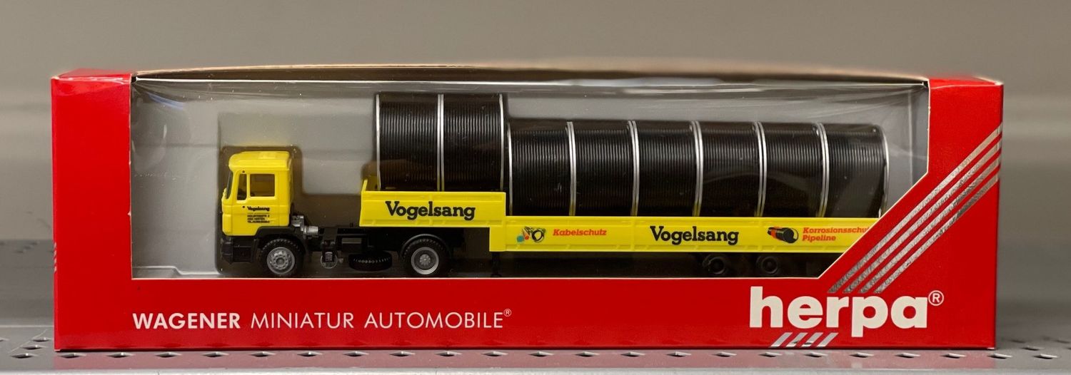 Herpa Wagener Miniature Automobile 1:87 (HO) #864008 Vogelsang Flat Bed with Cable Drums