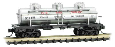 3-Dome Tank Car - Ready to Run -- Petri Wine Co. GATX 904 Grape to Glass Series 8 - Silver